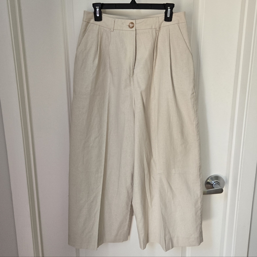 (Tall) NWT ASOS Beige Cotton/Linen Cropped Wide-Leg Pants Sz 8T